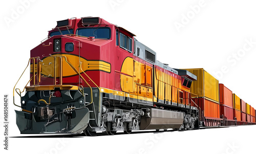 Freight train on transparent background, png file