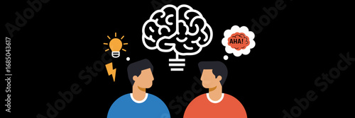 Two avatars exchanging ideas with glowing brain and thought bubble