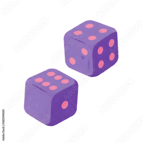 Two Purple Dice Illustration with Pink Dots Floating in Air for Games and Chance Concepts