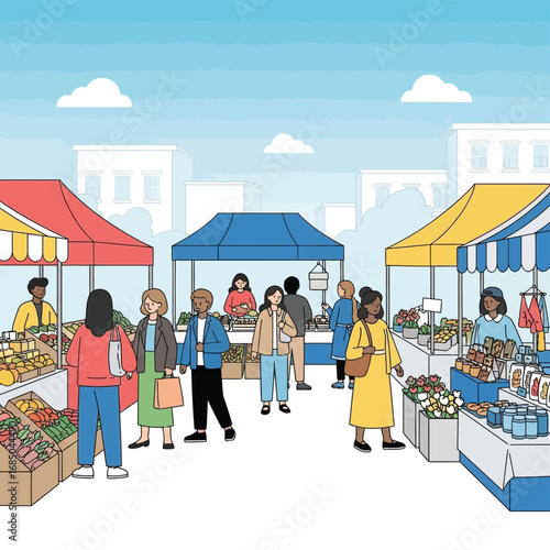 Vibrant Farmers Market Scene Fresh Produce and Community Gathering