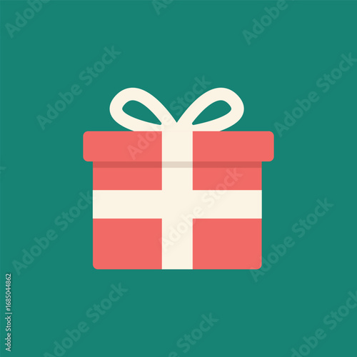 Red Christmas gift box with white ribbon flat vector illustration