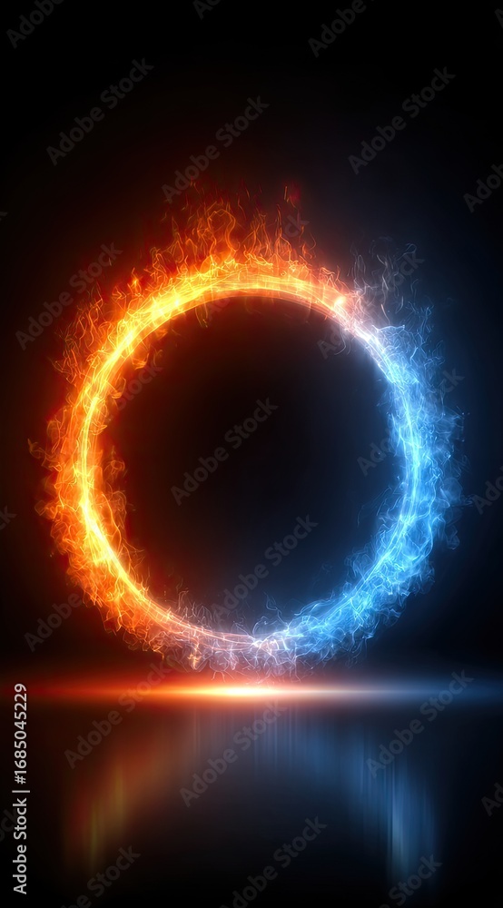 Fototapeta premium Glowing Ring Portal of Fire and Ice