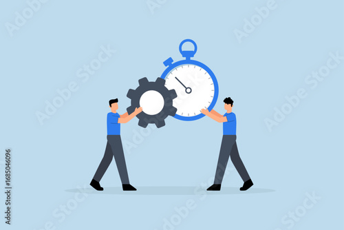 Efficiency , Businessman optimize efficiency by combining clock timer and gear cogwheel.