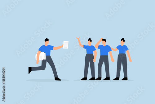 Work delegation, Businessman delegates project assignment to team as a manager
