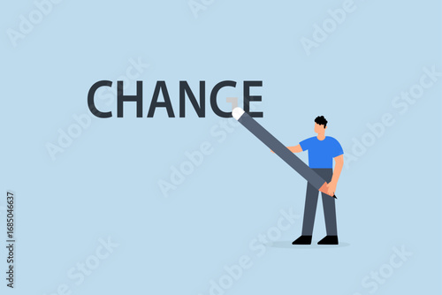 Turn change into chance, clever businessman employing an eraser to transform letters from change into chance