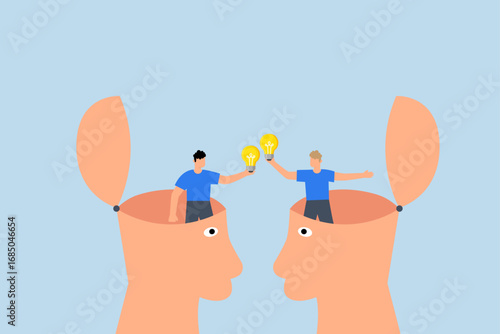 businessman unlock from human mind top to swap business enlightenment concepts