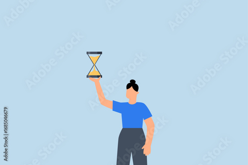 Deadline on business project, businesswoman manager grasping an hourglass as timer or countdown device