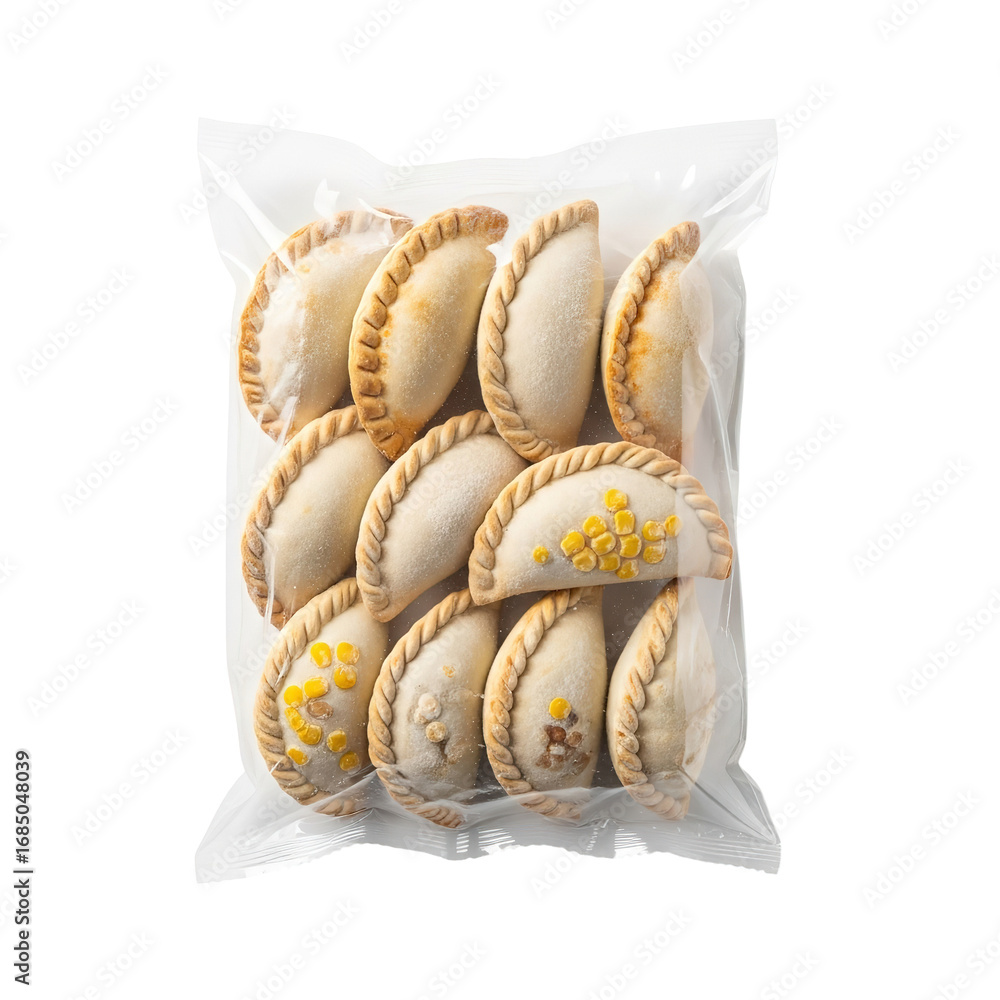 Fototapeta premium Photo of a bag of freshly baked empanadas, a delicious pastry filled with sweet or savory ingredients, isolated on transparent background