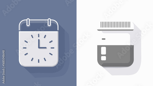 Flat vector desktop calendar icon and mobile app icon side by side