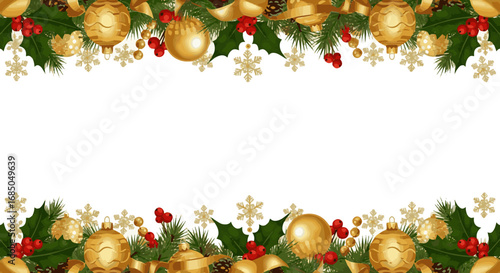 Create a kinds of deferent Christmas border, gold holidays decorations banner vector art with white background.