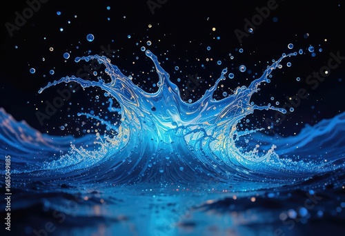 Dynamic display of water with splashes and waves