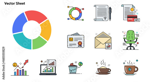 Illustration of business charts documents and office objects
