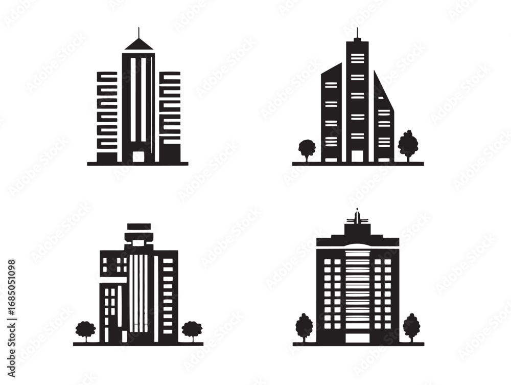 Obraz premium Minimal Building Silhouette Icon Collection for Modern Stock Designs 