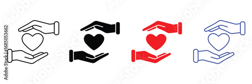 Hands heart caring icon thin set vector. two hands caring love symbol. vector illustration.