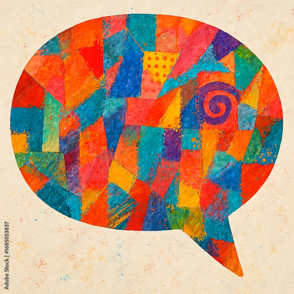 Fototapeta premium Colorful Abstract Speech Bubble with Geometric Shapes Communication and Expression in a Creative Artistic Style