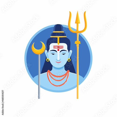 Lord Shiva Icon with Trident and Crescent Moon - Serene Hindu Deity Illustration