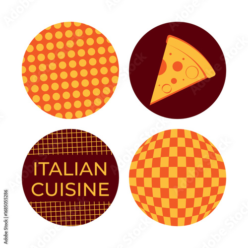 Illustration set of avatars Italian cuisine pizza and pattern without background