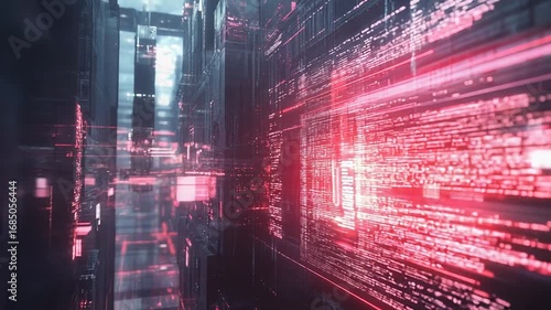 Wallpaper Mural Futuristic server room processing big data with code displayed on screen Torontodigital.ca