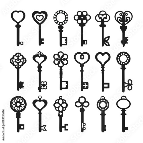 Collection of ornate vintage keys with decorative tops