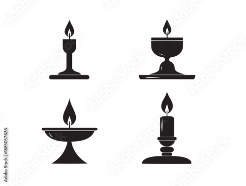 Stylish Candle Holder Silhouette Icons in Clean Vector Art