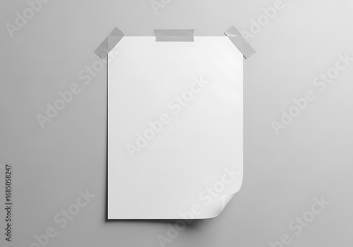 Blank poster sheet taped to a textured gray wall with soft shadow effect