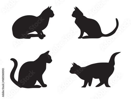 Cute Cat Silhouette Icon with Simple Vector Style
