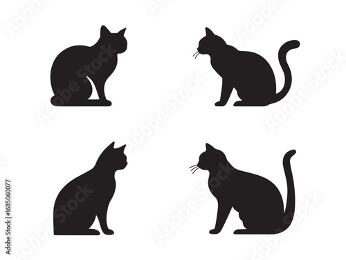 Adorable Cat Silhouette Icon Set in Clean Vector Art