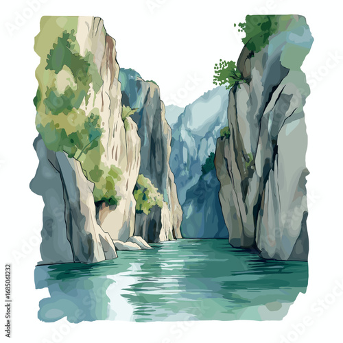 Matka Canyon. Matka Canyon watercolor vector illustration