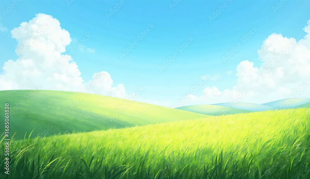 Obraz premium Green summer field under bright blue sky