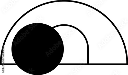 Minimalist vector icon depiction of an empty tomb with the stone rolled away, Easter symbolizing the resurrection of Jesus Christ in christian faith logo