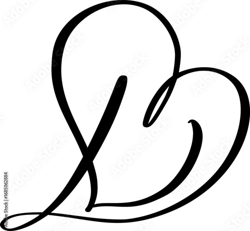 Calligraphy hand drawn vector love letter D. Vintage heart monogram. Script capital font logo