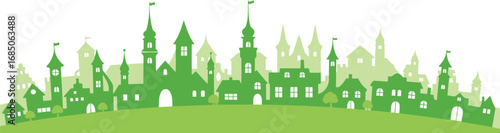 Peaceful Green Village Silhouette against a Hillside