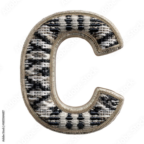 Embroidered Letter C Patch on Transparent Background