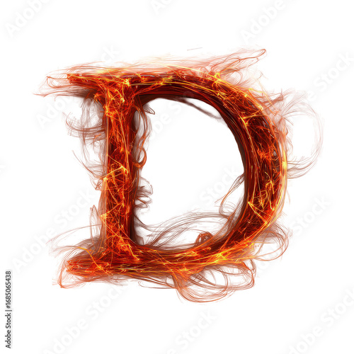 Fiery Letter D with Glowing Embers and Transparent Background