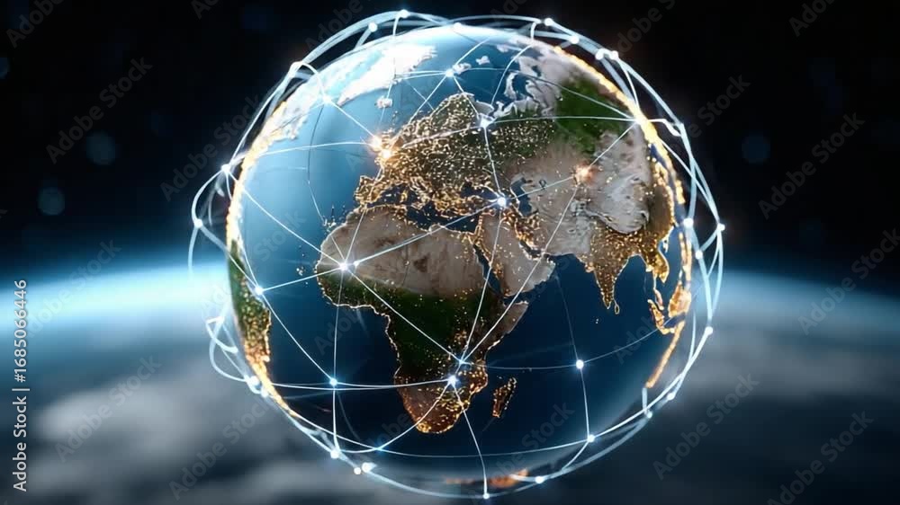 Global Network Visualization: A detailed depiction of Earth encircled ...