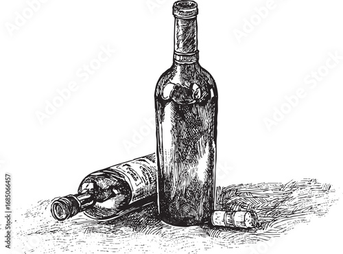 Wine bottle illustration on a white background. This vector illustration can be used in any size you like for advertising, logos, and other work.