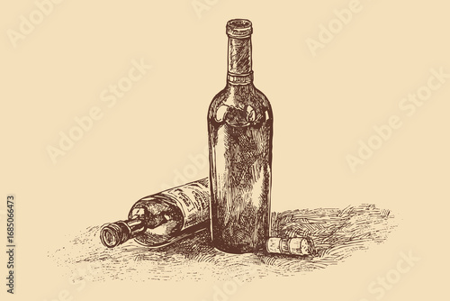 Wine bottle illustration in a vintage style. This vector illustration can be used in any size you like for advertising, logos, and other work.