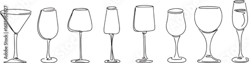 Wine Glasses Sketch – Alcohol, Beverage, Celebration, Drinks, Party, Bar Illustration