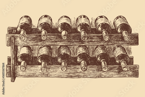 Wine rack illustration in a vintage style. This vector illustration can be used in any size you like for advertising, logos, and other work.
