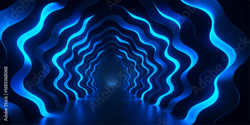 Abstract blue background with smoky texture and decorative wave pattern design