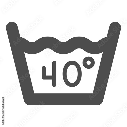 Basin with hot water solid icon, manual washing concept. Vector graphics. Forty degree water for wash, laundry sign on white background, glyph style icon for mobile or web design.