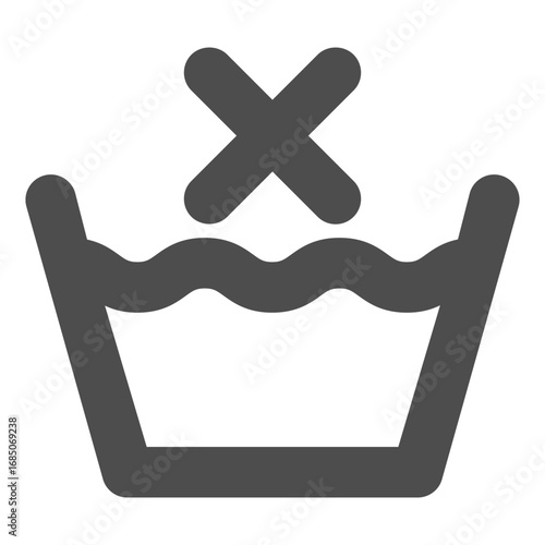 Basin with water and cross solid icon, manual washing concept. Vector graphics. Manual wash prohibition sign sign on white background, glyph style icon for mobile or web design.