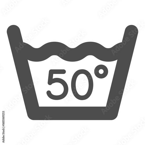 Basin with hot water solid icon, manual washing concept. Vector graphics. Fifty degree water for wash, laundry sign on white background, glyph style icon for mobile or web design.