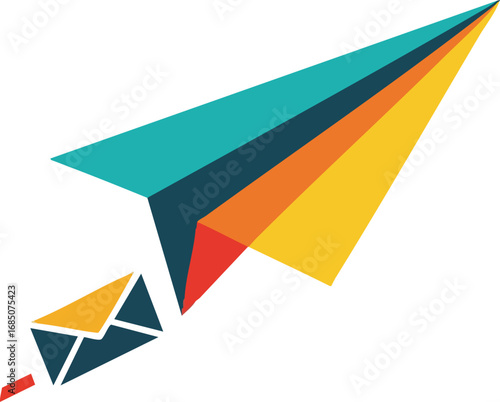 Free Download Abstract paper airplane design carrying an email. Bright, colorful, and dynamic vector illustration perfect for communication, speed, and delivery concepts - GFXLoad