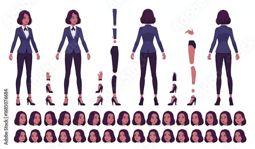 Businesswoman Character Constructor Kit - African American Woman in Business Suit for Animation and Presentation Design