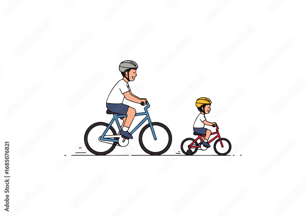 Fototapeta premium icon of dad and child riding bicycles together