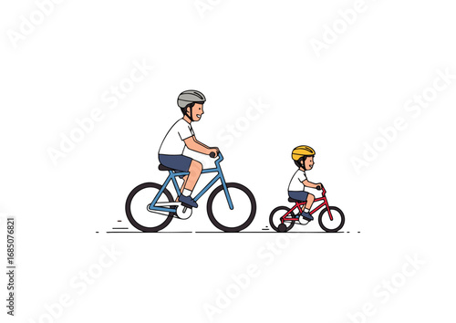 icon of dad and child riding bicycles together