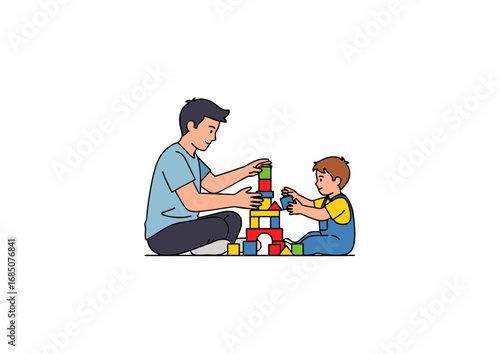 icon of dad and child building blocks
