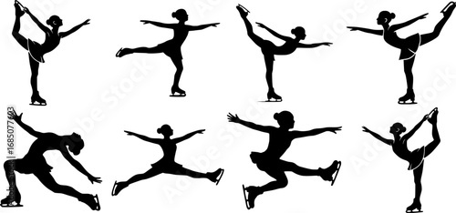 Elegant figure skating vector silhouettes. Perfect for sports illustrations, winter graphics, and artistic designs