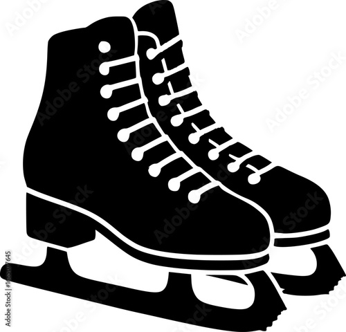 Black and white minimal vector design of figure skating boots. Perfect for sports illustrations, winter fashion graphics, and skating-themed artwork